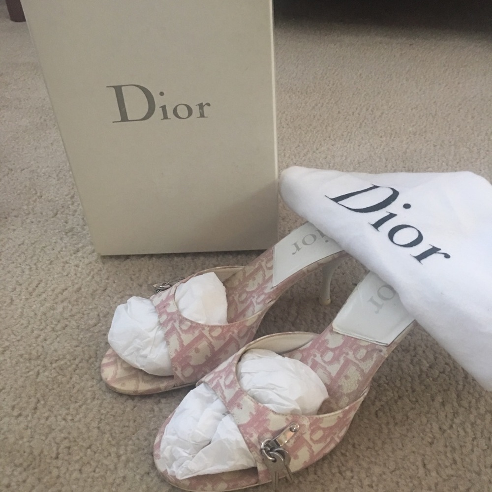 Christian Dior white and pink mules..